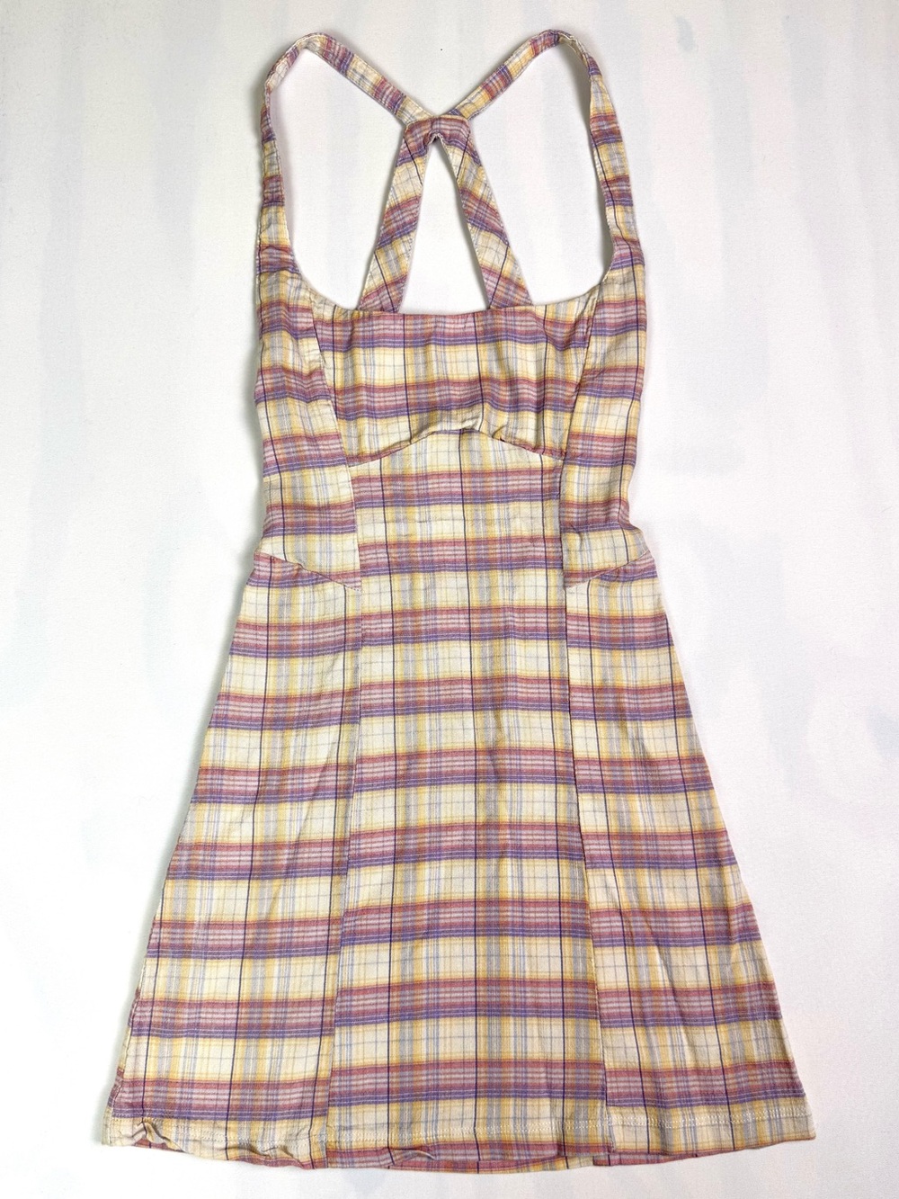 Intimately Free People Cutout Mini Dress Open Back Yellow Purple Plaid Womens XS